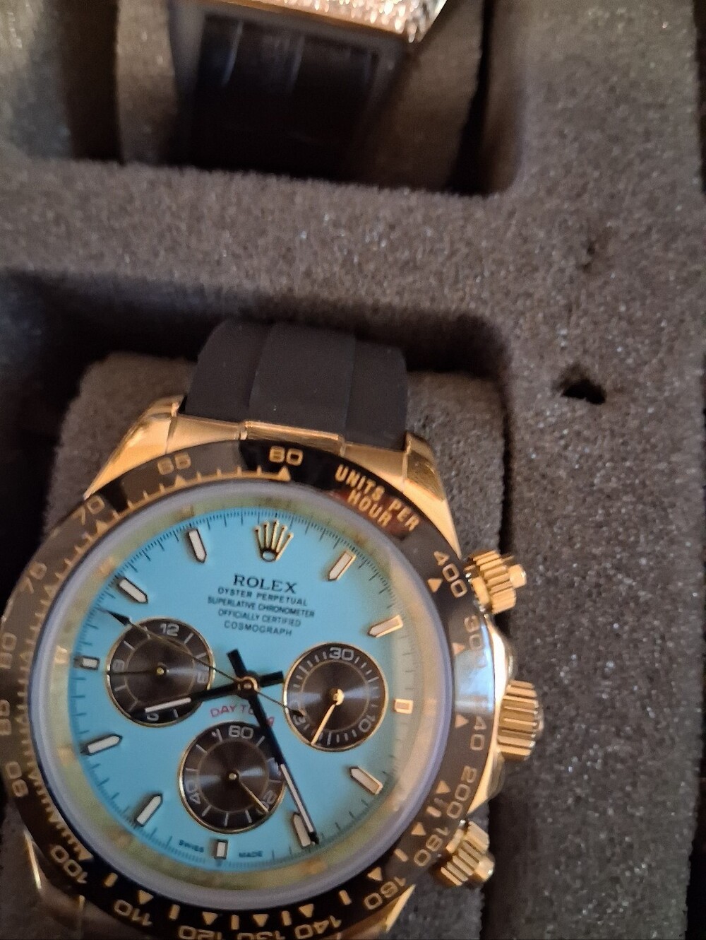 Men's Luxury Tiffany Blue Dial Chronograph Watch with Black Strap Automatic - Picture 11 of 12